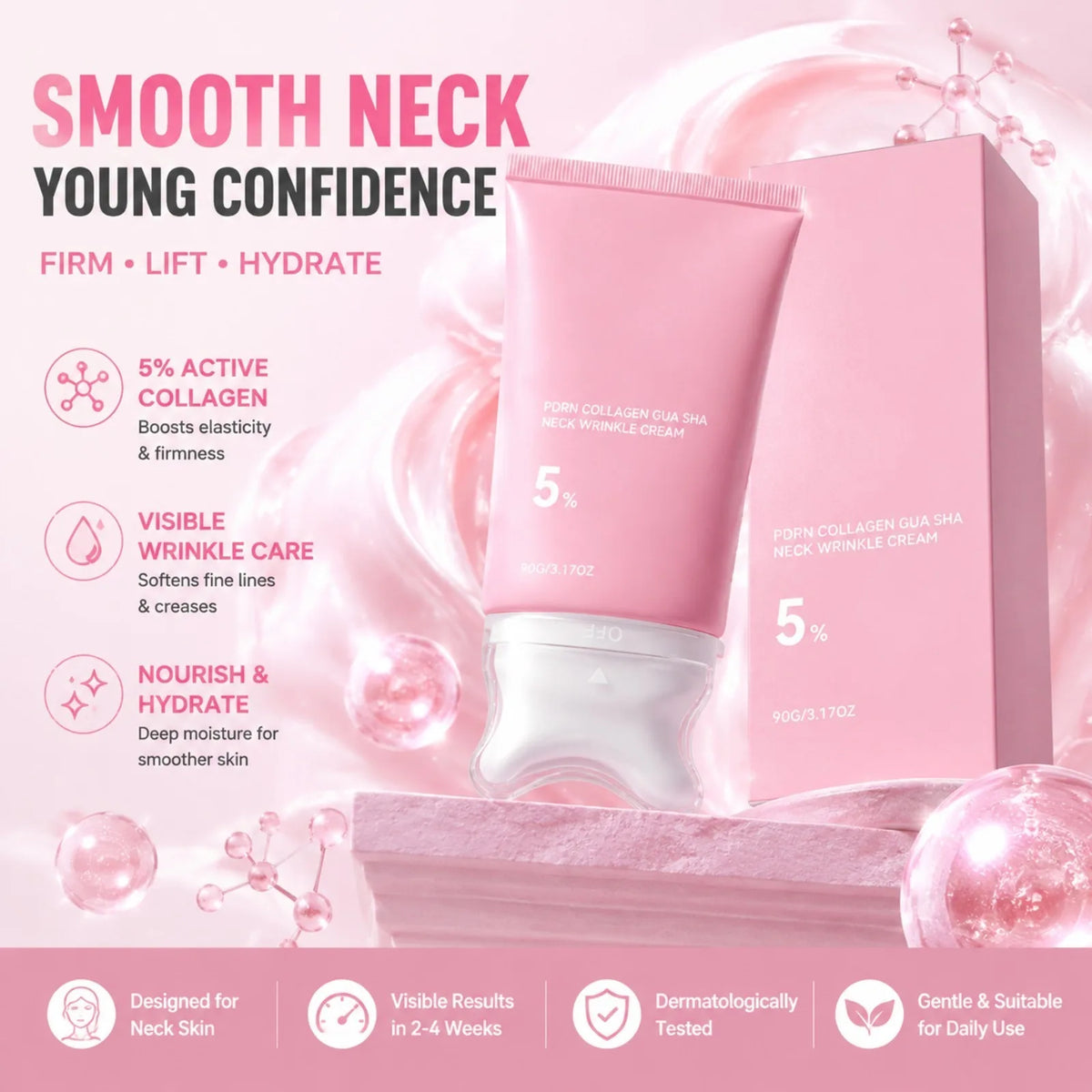 PDRN Gua Sha Neck Cream Collagen Firming Neck Skin Improve Dullness Smooth Fine Lines Care Hydrating Skincare Cream